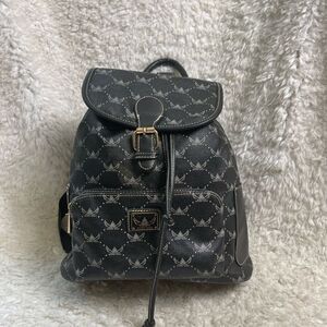 Wendy Keen Synthetic black and gray logo Backpack drawstring top closure.